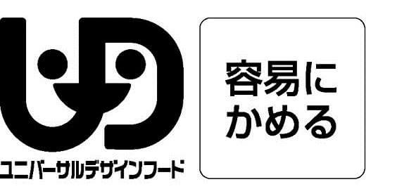 図1:ユニバーサルデザインフードのマーク。介護用加工食品のパッケージに表示されている。