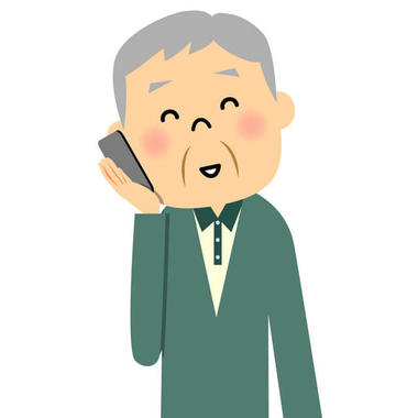 高齢者男性が日常生活動作の一つである電話をするイラスト。高齢者の日常生活活動(ADL)の指標として様々な日常生活自立度判定基準が設けられ、評価される。