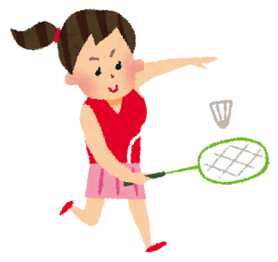 バドミントンを趣味にする女性を表すイラスト。バドミントンは競技スポーツとしても盛んですが、レクリエーションとして、年代・性別を問わず楽しめるので、健康のために行う生涯スポーツとしても最適です。