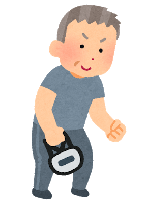 高齢男性が体力測定で握力測定を行っている様子を表すイラスト。高齢者の体力測定は文部科学省「新体力テスト」の65~79歳を対象とした測定項目・判定基準があります。筋力・筋持久力、敏捷性・スピード、平衡性・協応性、持久力、柔軟性を評価します。
