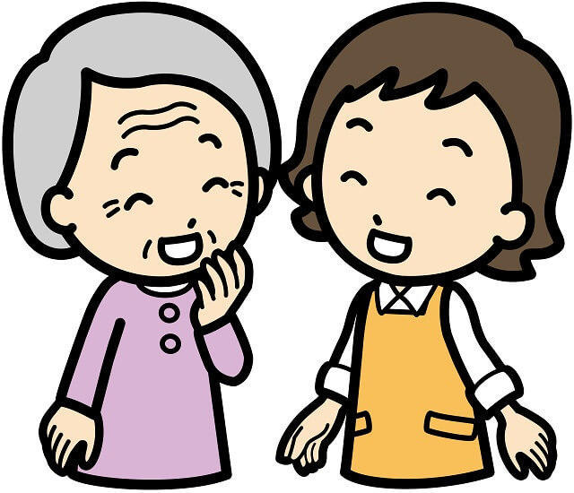 写真2:女性ヘルパーが高齢女性と笑顔で談話するイラスト