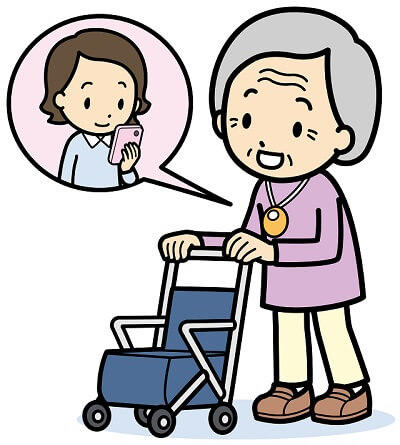 図4:GPS発信機が埋め込まれたネックレスをつけた高齢女性のイラスト