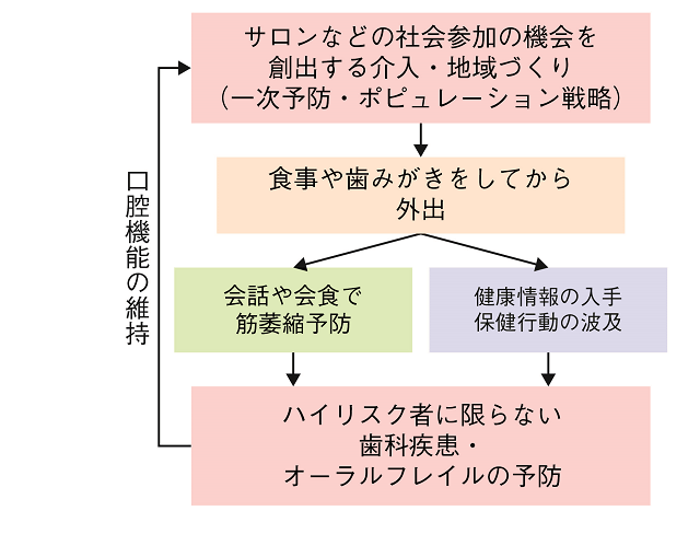 図5:サロン・社会参加介入の口腔の健康増進への可能性を示す図。
