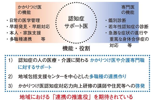 図3：認知症サポート医の機能と役割を示す図。地域のリーダーとしてのネットワークの構築役も期待されている。