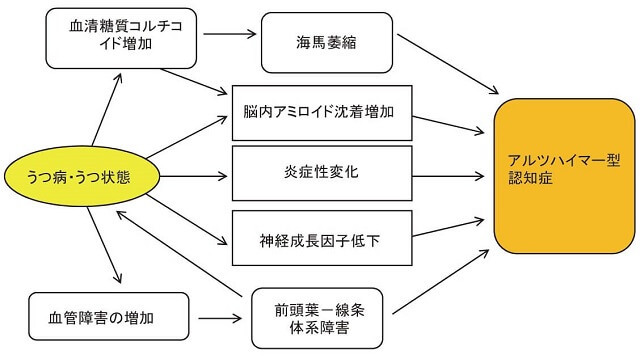 図3：うつ病、うつ状態からアルツハイマー型認知症への移行の因子をまとめた図