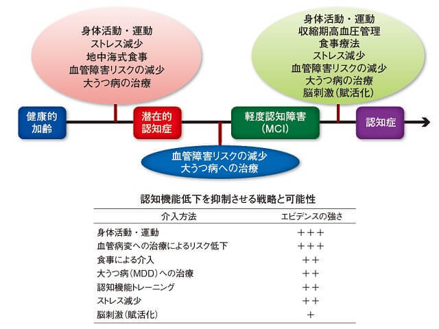 図4：運動のみならず食・栄養介入や血管障害の危険因子への対策を複合的・多角的に介入することの有効性を示す図。