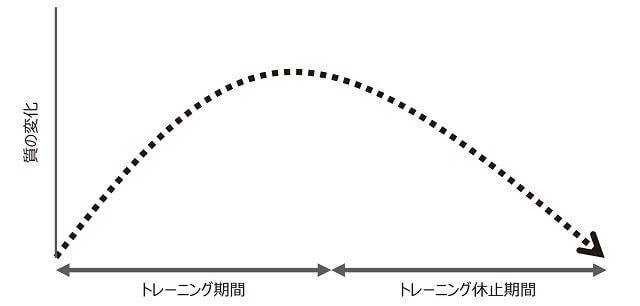 図9：トレーニング時とトレーニング休止時の骨格筋の質の変化を表すイメージ図。