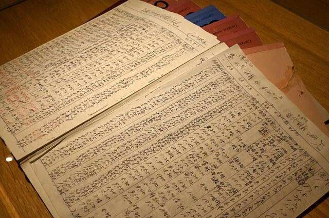 米の種類、精米歩合、麹の温度などを毎日書き綴ったノートの写真。