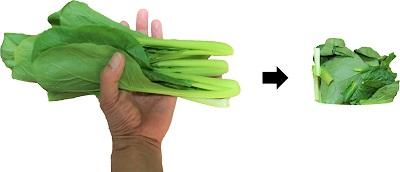 写真：使用する小松菜の量を手にのせて表す写真。