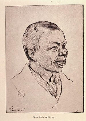 図2：ギメ著「日本散策─東京・日光─」の「決闘」の章でレガメーと暁斎が肖像画の描き比べをした際のレガメーが描いた暁斎の肖像画。