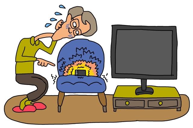 椅子の上で震えながら音を出している電気カミソリと、それを見つけた著者を表す図