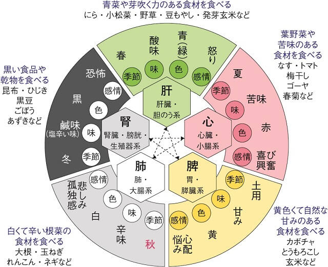 図：五臓別こころの不調と治し方を表す図。