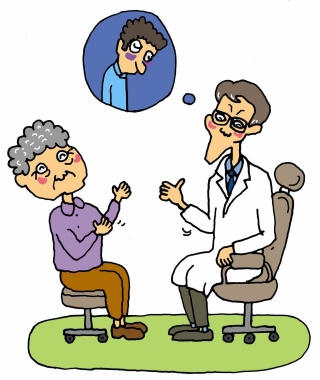 実家へ帰っているはずの母親を診察しながら、56歳になるその息子の姿を思い浮かべる著者を描いた図