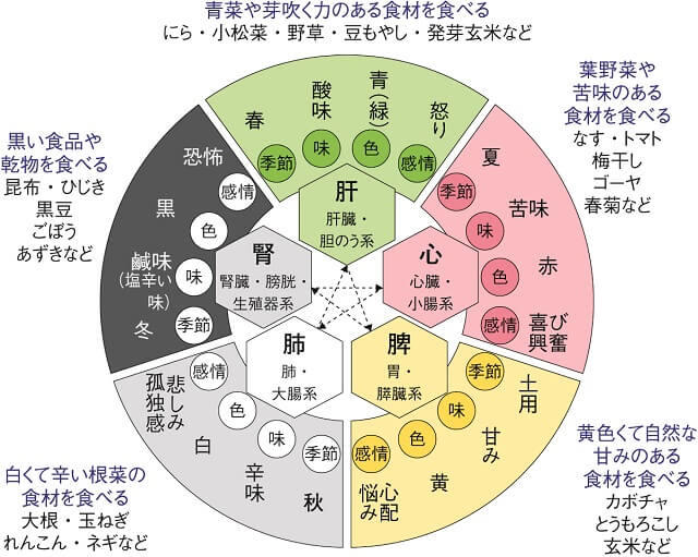 図:五臓別こころの不調と治し方を表す図。
