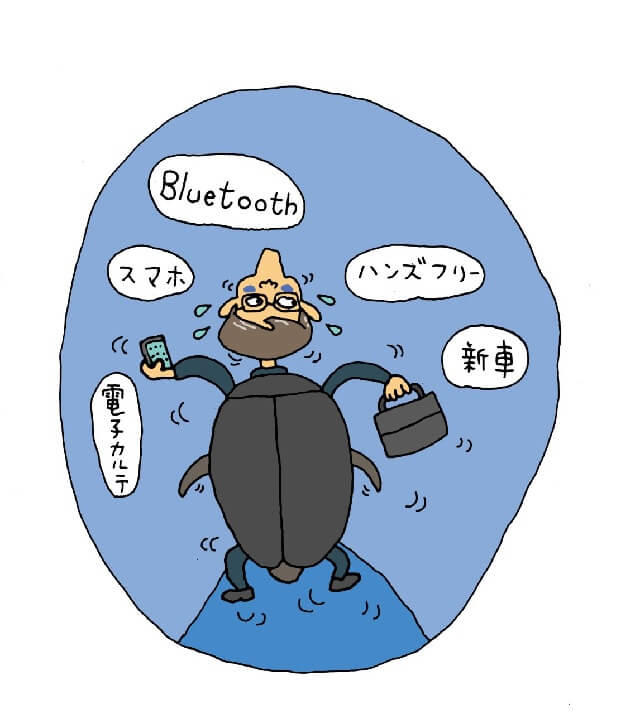 図:老いをみるまなざし_第68回_水すまし_水すましのように水の上を危うく渡り歩く様子を表す図