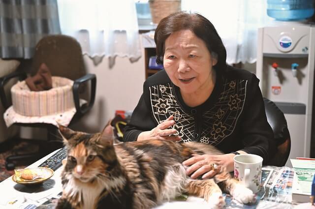 写真：インタビューに参加する愛猫のナオちゃんの様子を表わす写真。