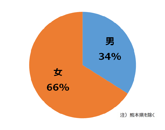 図3：同居の主な介護者の性別の割合を示す円グラフ。男性34％、女性66％。