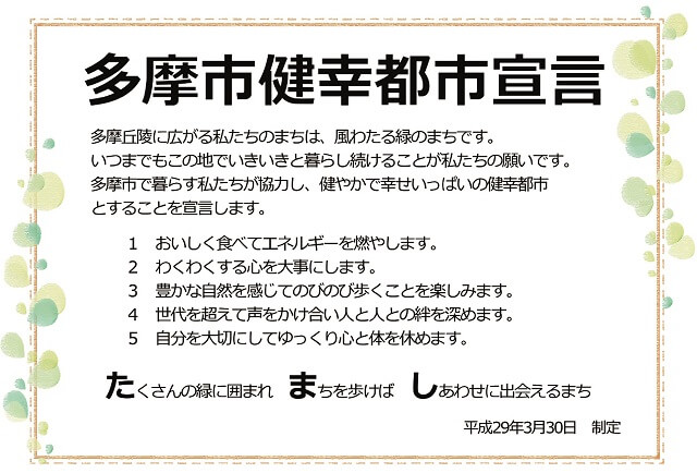 図：多摩市健幸都市宣言の内容を表す図。