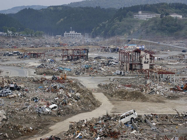 写真1：2011年3月11日に発生した東日本大震災の被災地の1つである宮城県の南三陸町の震災直後の写真