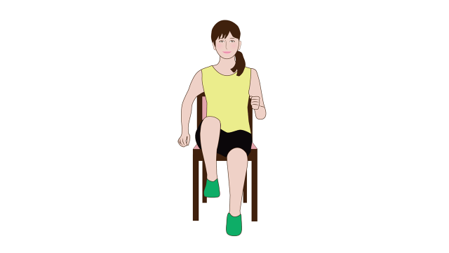 図1:椅子に座って両腕を前後に大きく振るウォーミングアップを示すイラスト