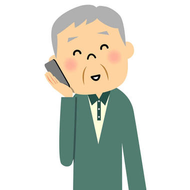 高齢者男性が日常生活動作の一つである電話をするイラスト。高齢者の日常生活活動（ADL）の指標として様々な日常生活自立度判定基準が設けられ、評価される。