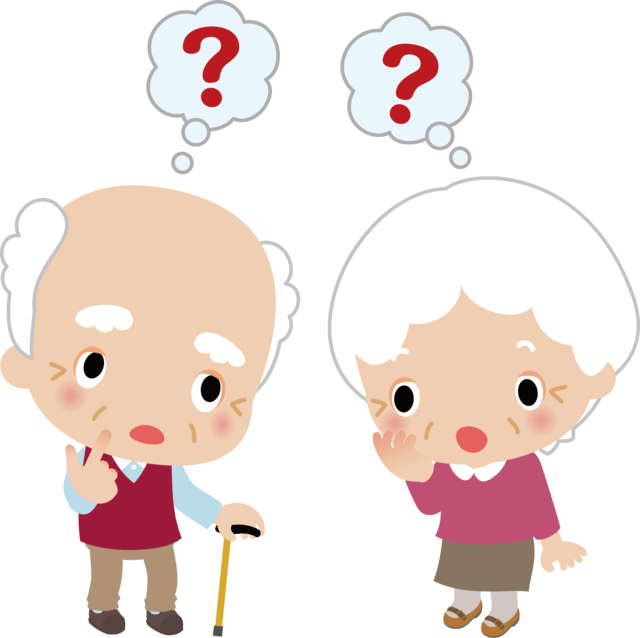 高齢者の認知機能低下の症状を表すイラスト。認知機能が低下する1番の原因は加齢で、60歳を過ぎると認知機能が少しずつ衰える老化現象。