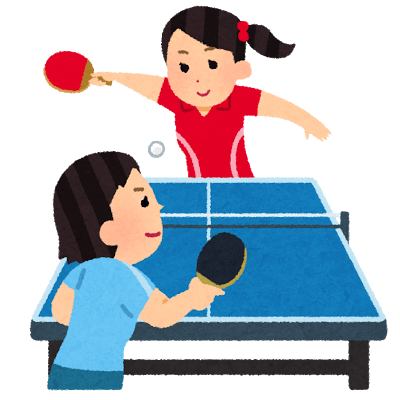 卓球をする女性のイラスト。卓球は、競技スポーツとして行う場合は敏捷性や調整力を必要とするハードなスポーツですが、趣味として、レクリエーション、生涯スポーツとして行う場合は、自分の体力や年齢、技術、目的に合わせて行うことができますので、高齢者の方、異なる世代間で楽しめるスポーツとして親しまれています。
