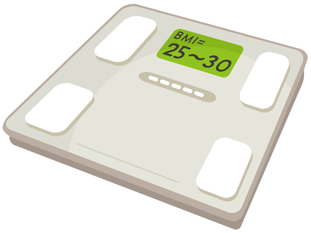 肥満の判定基準はBMI値が25以上であることを示すイラスト。年齢により理想とされる体重は異なります。特に高齢者は、食欲低下などから低栄養になり、免疫力の低下、筋力低下を招くことになります。そのためフレイル（虚弱）の予防と生活習慣病の予防の両方を配慮し、基準が定められています。