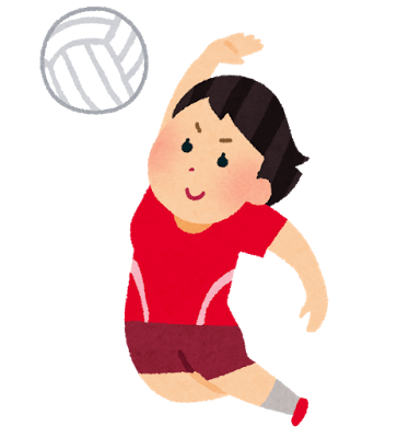 バレーボールでアタックをする女性のイラスト。バレーボールは全身運動で筋力、筋持久力、持久力の向上の他、骨粗鬆症予防など生活習慣病予防にも効果が期待できます。