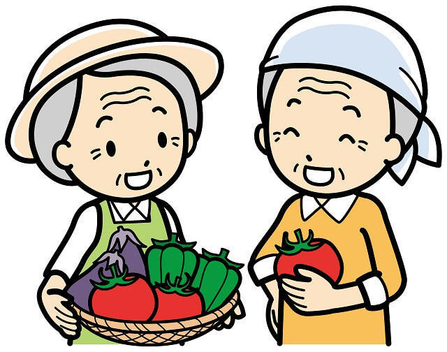 画像1：野菜を持つ高齢夫婦のイラスト