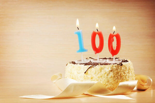写真:100歳を祝うバースデーケーキの写真