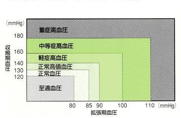 図：日本高血圧学会による高血圧の分類、高血圧の基準値は、収縮期血圧140mmHg以上、かつ、もしくは拡張期90mmHg以上を示している