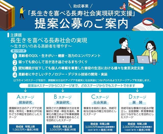 図:長生きを喜べる長寿社会実現研究支援の提案公募のご案内チラシの画像